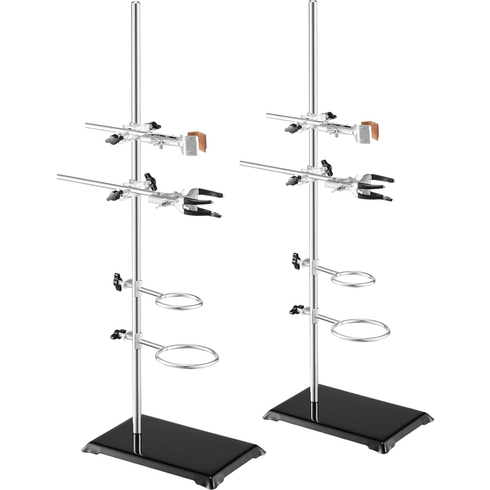 image:imageVEVOR Laboratory Support Stand Sets Set of 2 Steel Lab Stand with 236 in Rod and 83 x 53 in Cast Iron Base Includes Flask Clamps Burette Clamps and Cross ClampsYHEO4