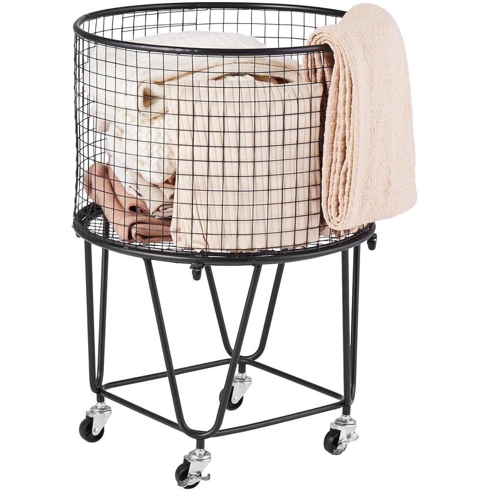 image:imageVEVOR Laundry Basket with Wheels Metal Storage Cart Deep Set Rolling Mesh Laundry Hamper 60 LBS Large Load Capacity 17 x 17 x 24 Black
