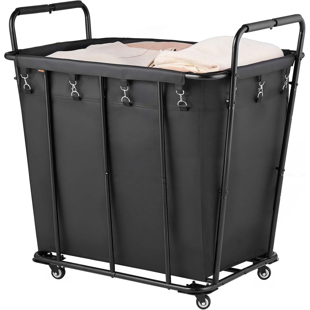 image:imageVEVOR Laundry Cart Rolling Grocery Utility Cart with Waterproof Liner amp Swivel Wheels 260 LBS Large Load Capacity Heavy Duty Shopping Basket for Laundry Shopping Camping Grocery Luggage Black