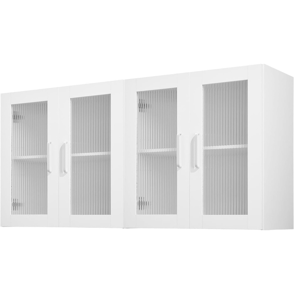image:imageVEVOR Laundry Room Wall Cabinet 2Tier Wall Mounted Hanging Cabinet with Adjustable Shelf 36 in Cupboard Storage with 2 Doors for Kitchen Bathroom Laundry 16 x 36 x 24 in D x W x H White4 Doors