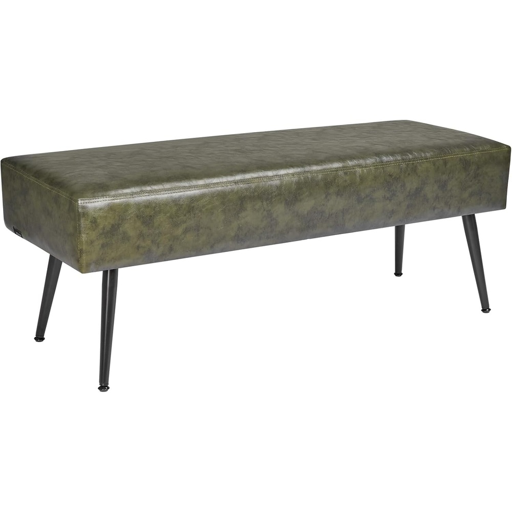 image:imageVEVOR Leather Bedroom Bench PU Leather Bench with Metal Legs and with Stitching for Entryway Upholstered Shoe Bench Seat Modern End of The Bed Benches for Living Room Dining Room Hallway GreenGreen