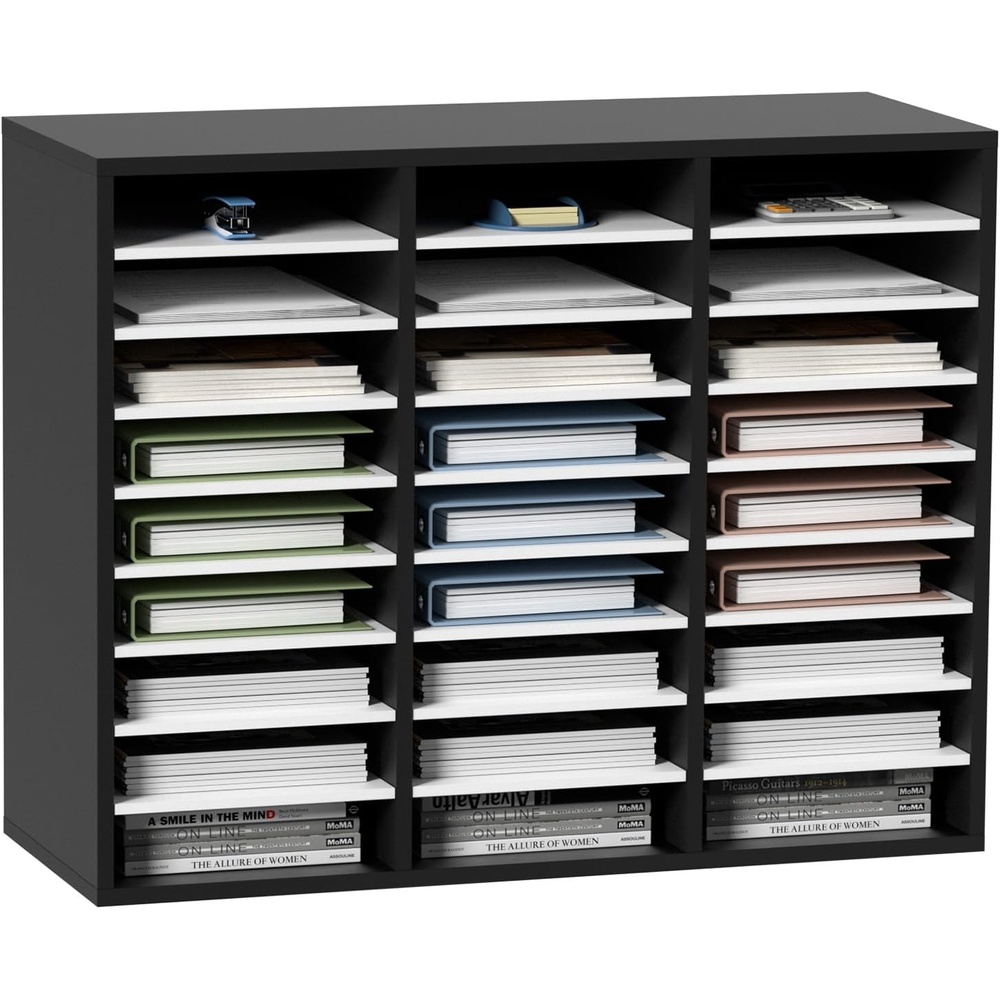 image:imageVEVOR Literature Organizer 36 Compartments Office Mailbox with Detachable Shelves Wooden Mailbox Sorter with Particle Board Countertop Office Home Storage Organizer for File Document Paper BlackBlackwhite