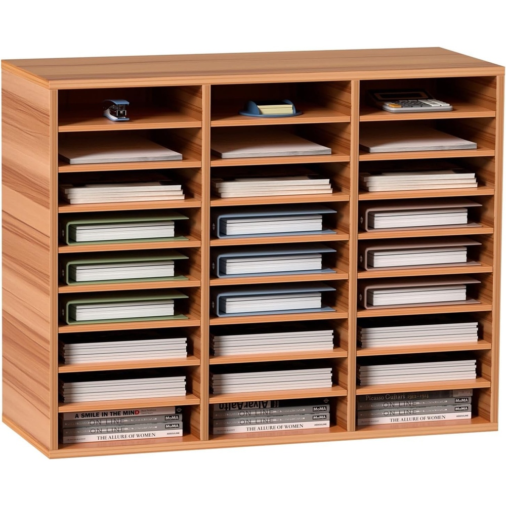 image:imageVEVOR Literature Organizer 36 Compartments Office Mailbox with Detachable Shelves Wooden Mailbox Sorter with Particle Board Countertop Office Home Storage Organizer for File Document Paper BlackVintage White