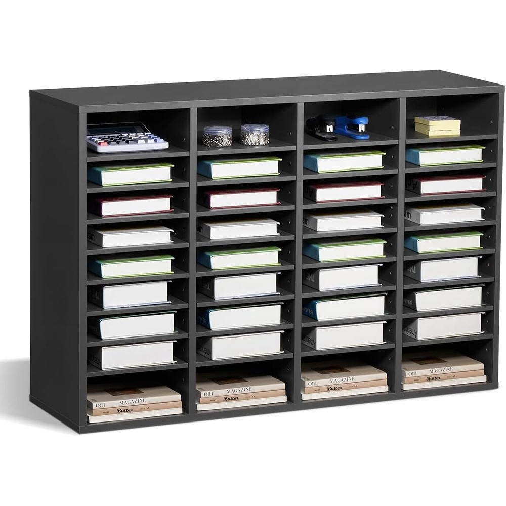 image:imageVEVOR Literature Organizers 36 Compartments Office Mailbox with Adjustable Shelves Wood Literature Sorter 393x12x268 inches for Office Home Classroom Mailrooms Organization EPA Certified BrownDark Grey