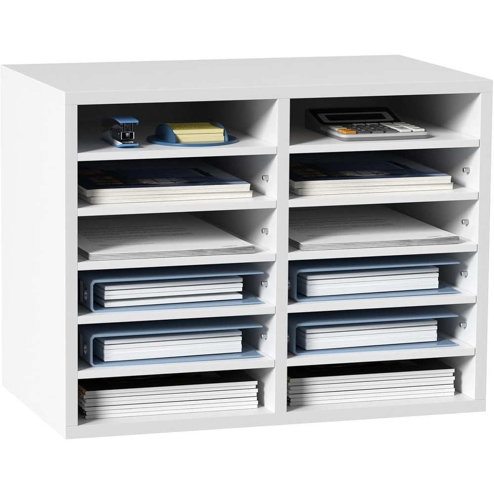image:imageVEVOR Literature Organizers 5 Compartments Office Mailbox with Adjustable Shelves Wood Literature sorter 139x12x13 inches for Office Home Classroom Mailrooms Organization EPA Certified BrownWhite