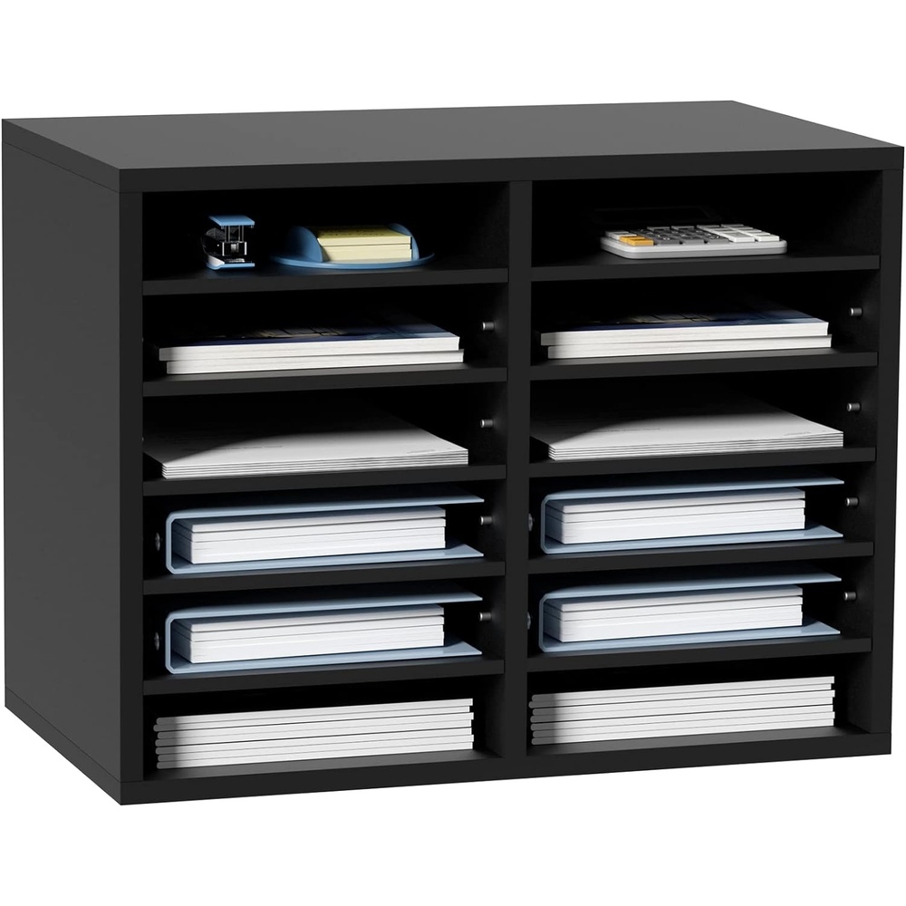 image:imageVEVOR Literature Organizers 5 Compartments Office Mailbox with Adjustable Shelves Wood Literature sorter 139x12x13 inches for Office Home Classroom Mailrooms Organization EPA Certified BrownBlack