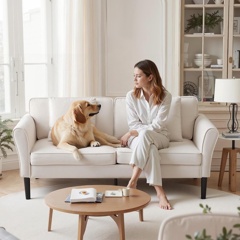image:imageVEVOR Loveseat Sofa 69Inch Small Sofa Couch for Living Room Velvet Fabric 2Seats Couch with Sinuous Spring Soft Cushions and Sturdy Frame Comfy Loveseat for Bedroom Office or Apartment White