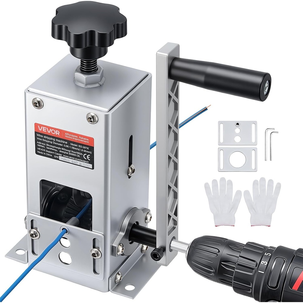 image:imageVEVOR Manual Wire Stripper Machine 006118 in Copper Cable Stripper Tool Hand Crank or Drill Powered Modes HeavyDuty Q235 Frame Wire Stripping Machine Easy to Use for Scrap Copper RecyclingHand Crank or Drill Powered