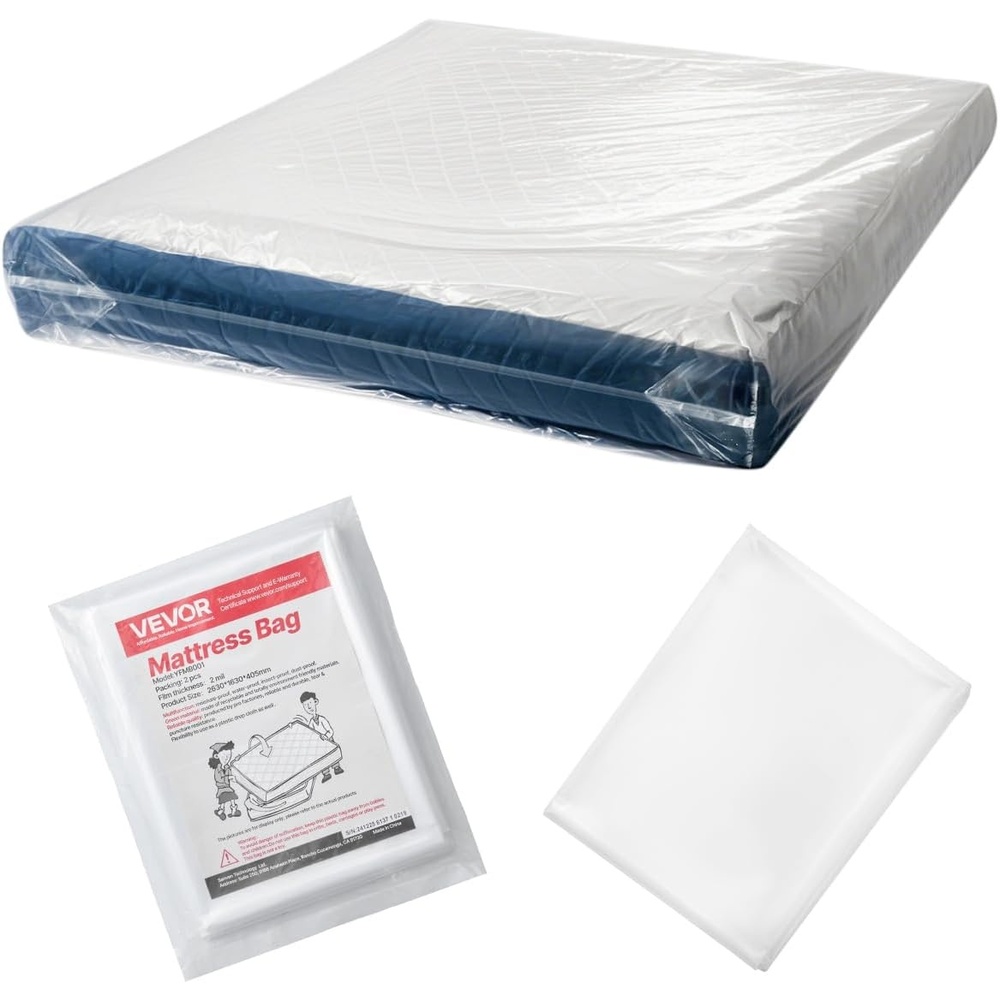image:imageVEVOR Mattress Bag for Moving Storage 2 Pack Queen 2 Mil Plastic Mattress Bag WearResistant amp Waterproof Plastic Bed Cover with Reinforced Corner Design HeavyDuty Mattress Moving Supplies