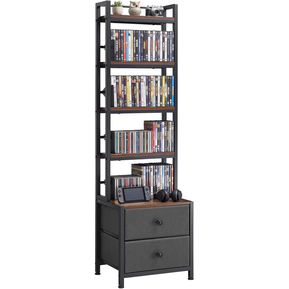image:imageVEVOR Media Storage Cabinet 4Shelf DVD Shelf Organizer with Drawers 1575 x 1181 x 5650 in Multimedia Storage Organizer for CDs DVDs Books and Games CD Cabinet for Living Room Home Office