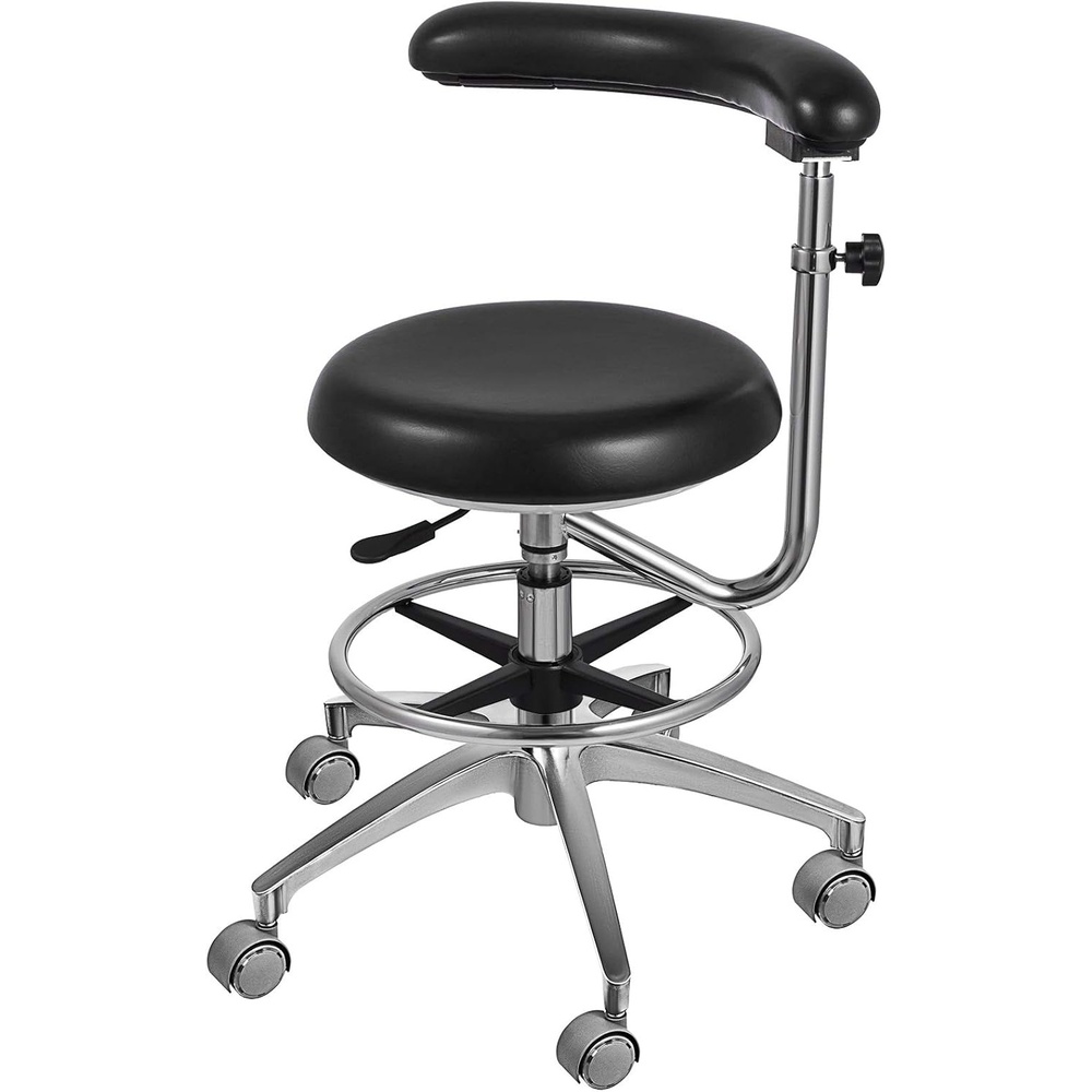 image:imageVEVOR Medical Dental Stool Dental Assistant Chair with 360 Degree Rotation Armrest PU Leather Height Adjustable Heavy Duty Rolling Stool for Dental Lab Salon Home