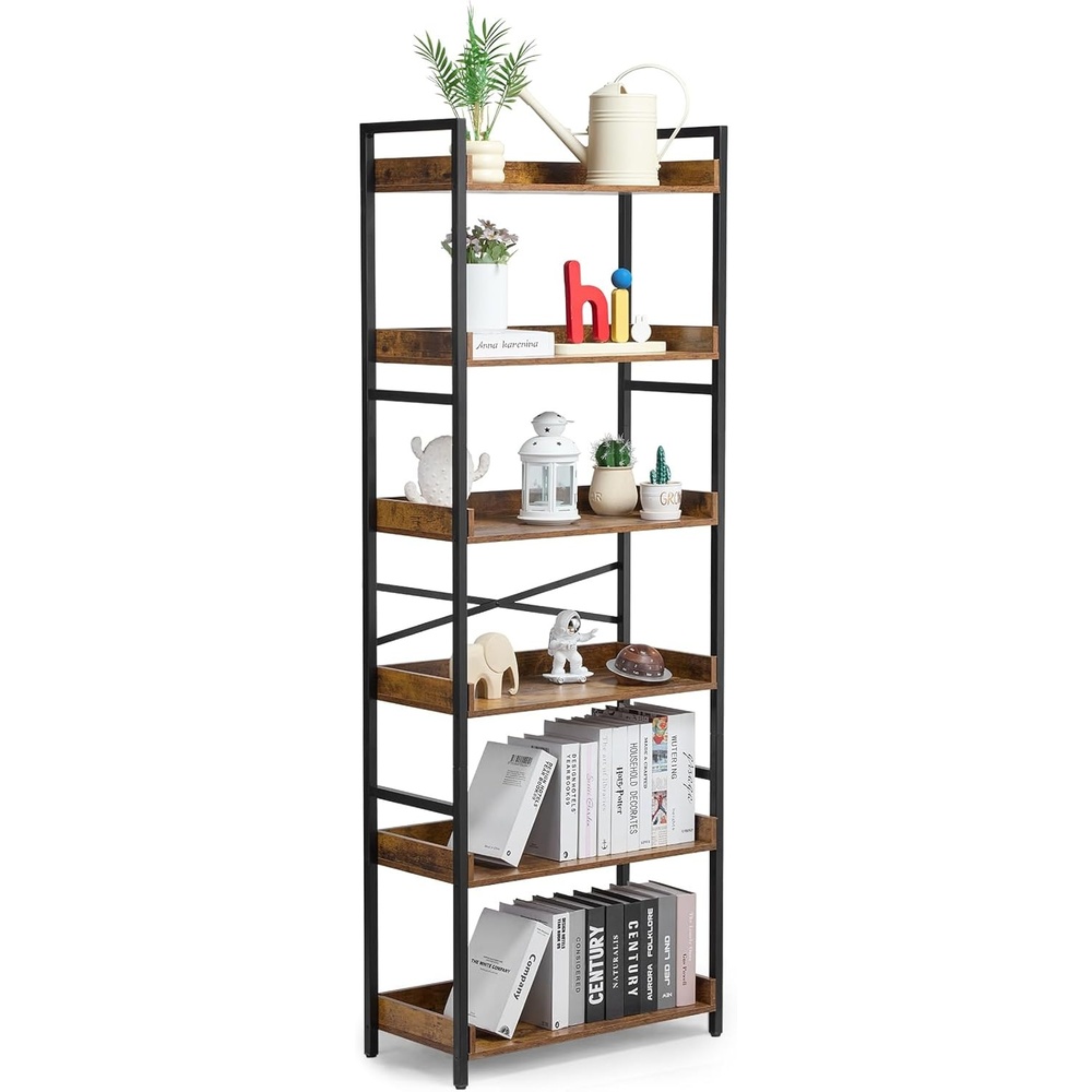 image:imageVEVOR Metal Bookshelf 6Tier Industrial Bookshelf Tall Wide Rustic Vintage Storage Bookcase with Open Shelves Freestanding Display Shelving Unit Storage Rack for Living Room Bedroom amp Office6Tier