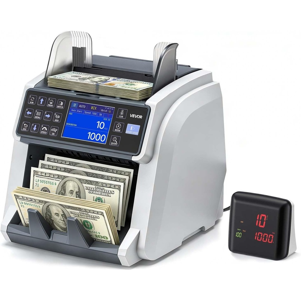 image:imageVEVOR Mixed Denomination Money Counter Machine MultiCurrency Support Bill Counter with CISUVMGIRDDDBLHLFCHN Counterfeit Detection Money Counting Machine with External DisplayWRM996