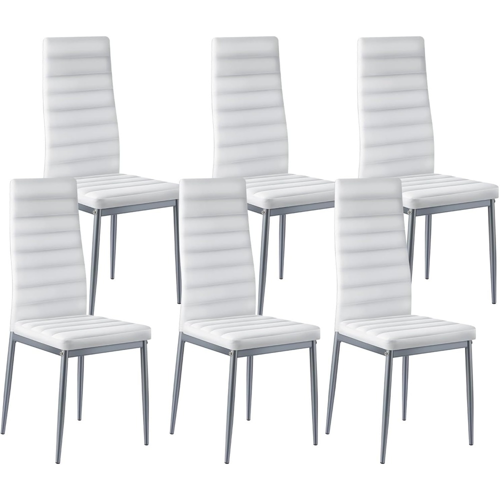 image:imageVEVOR Modern Dining Room Accent Chairs Set of 4 Upholstered Leather Side Chair for Living Room SpaceSaving Kitchen Chair with Thick Cushions and Metal Legs BlackSet of 6 White