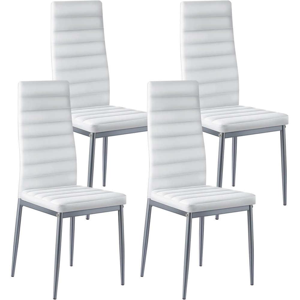 image:imageVEVOR Modern Dining Room Accent Chairs Set of 4 Upholstered Leather Side Chair for Living Room SpaceSaving Kitchen Chair with Thick Cushions and Metal Legs BlackSet of 4 White