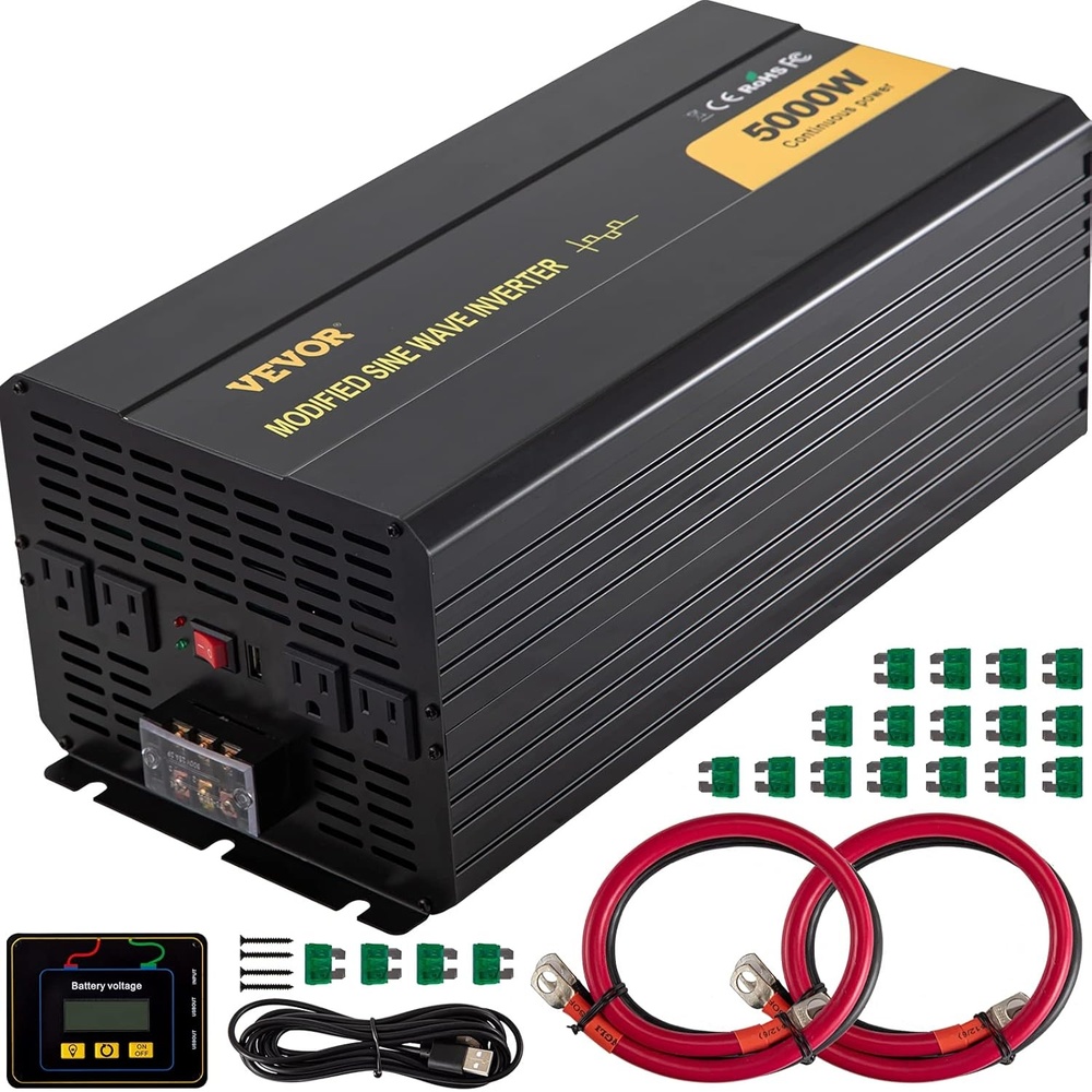 image:imageVEVOR Modified Sine Wave Inverter 5000W DC 12V to AC 120V Power Inverter with 6 AC Outlets 2 USB Port 1 TypeC Port LCD Display and Remote Controller for High Load Home Appliances CE FCC Certified5000W