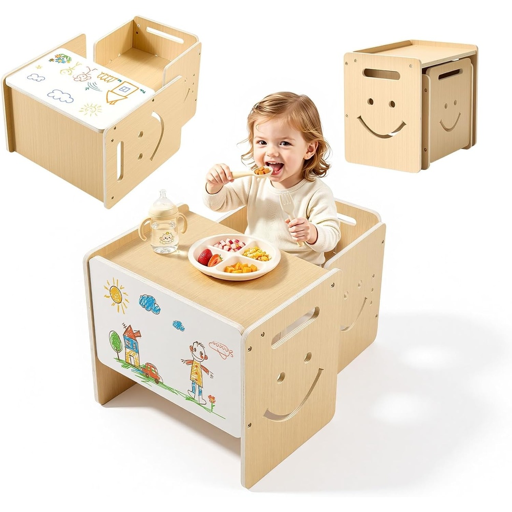 image:imageVEVOR Montessori Weaning Table and Chair Set Wooden Toddler Table and Chair Set for Aged 15 Adjustable Height Kids Montessori Chair and Activity Table Ideal for Reading Eating Playing  NaturalNatural Wood