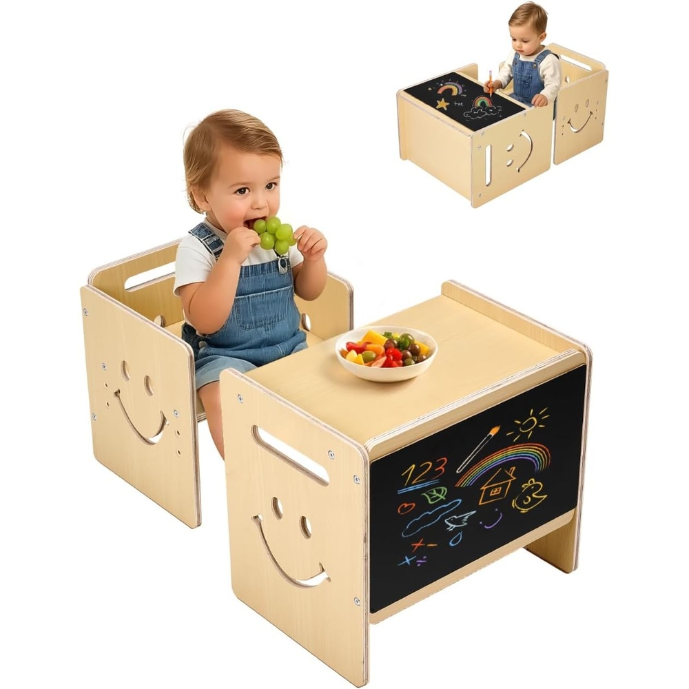 image:imageVEVOR Montessori Weaning Table and Chair Set Wooden Toddler Table and Chair Set for Aged 15 Adjustable Height Kids Montessori Chair and Activity Table Ideal for Reading Eating Playing  NaturalNatural