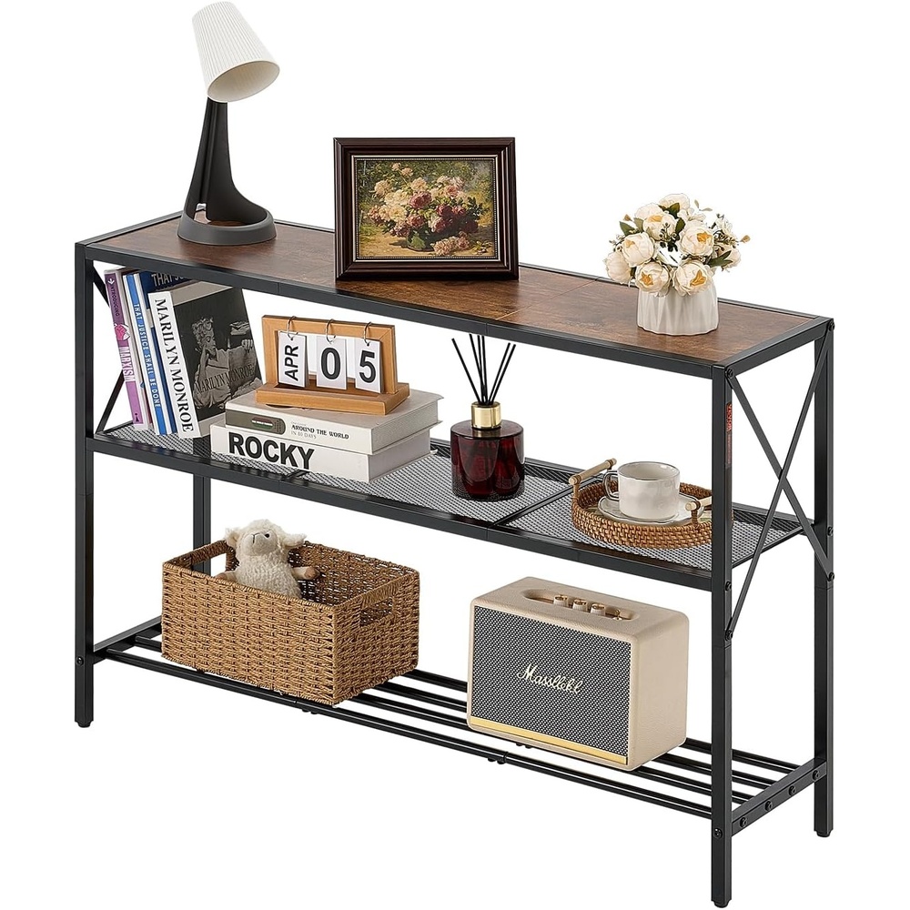 image:imageVEVOR Narrow Console Table 417 Inch Entryway Table 3Tier Hallway Table Sofa Table with Metal Frame Console Tables for Entryway Hallway Living Room amp Bedroom