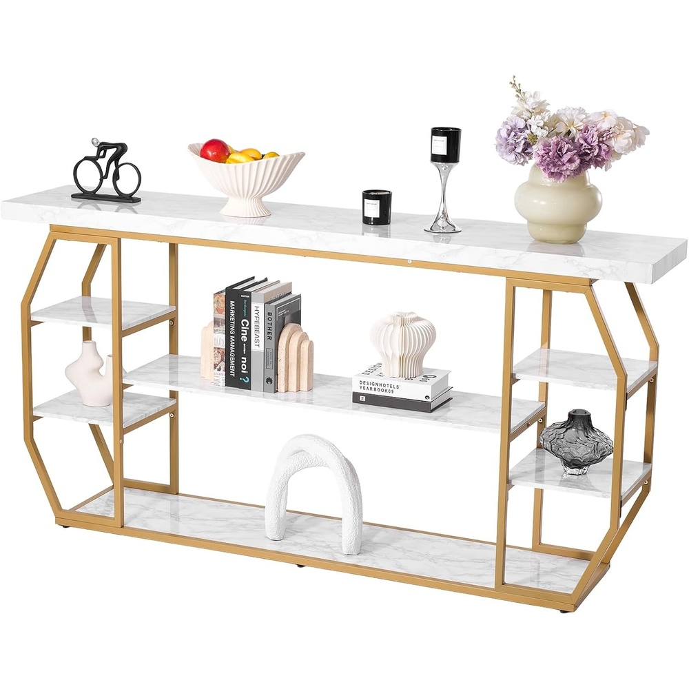 image:imageVEVOR Narrow Console Table 55 Inch Entryway Table 3Tier Long Hallway Table Sofa Table with Metal Frame Console Tables for Entryway Hallway Living Room amp Bedroom708 Inch