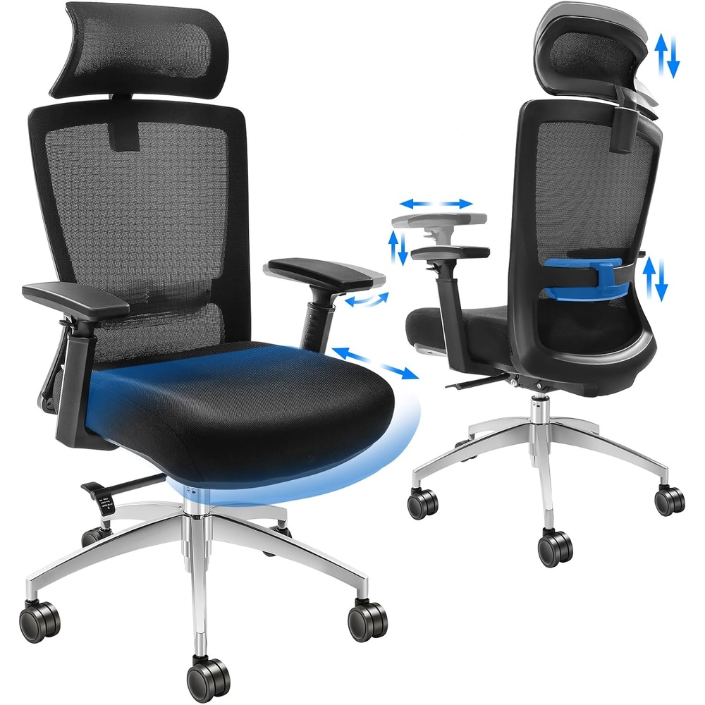 image:imageVEVOR Office Chair with Adjustable Seat Depth Ergonomic Desk Chair with Adaptive Backrest Lumbar Support Adjustable Headrest and Armrests Swivel Computer Task Chair for Home Office Black