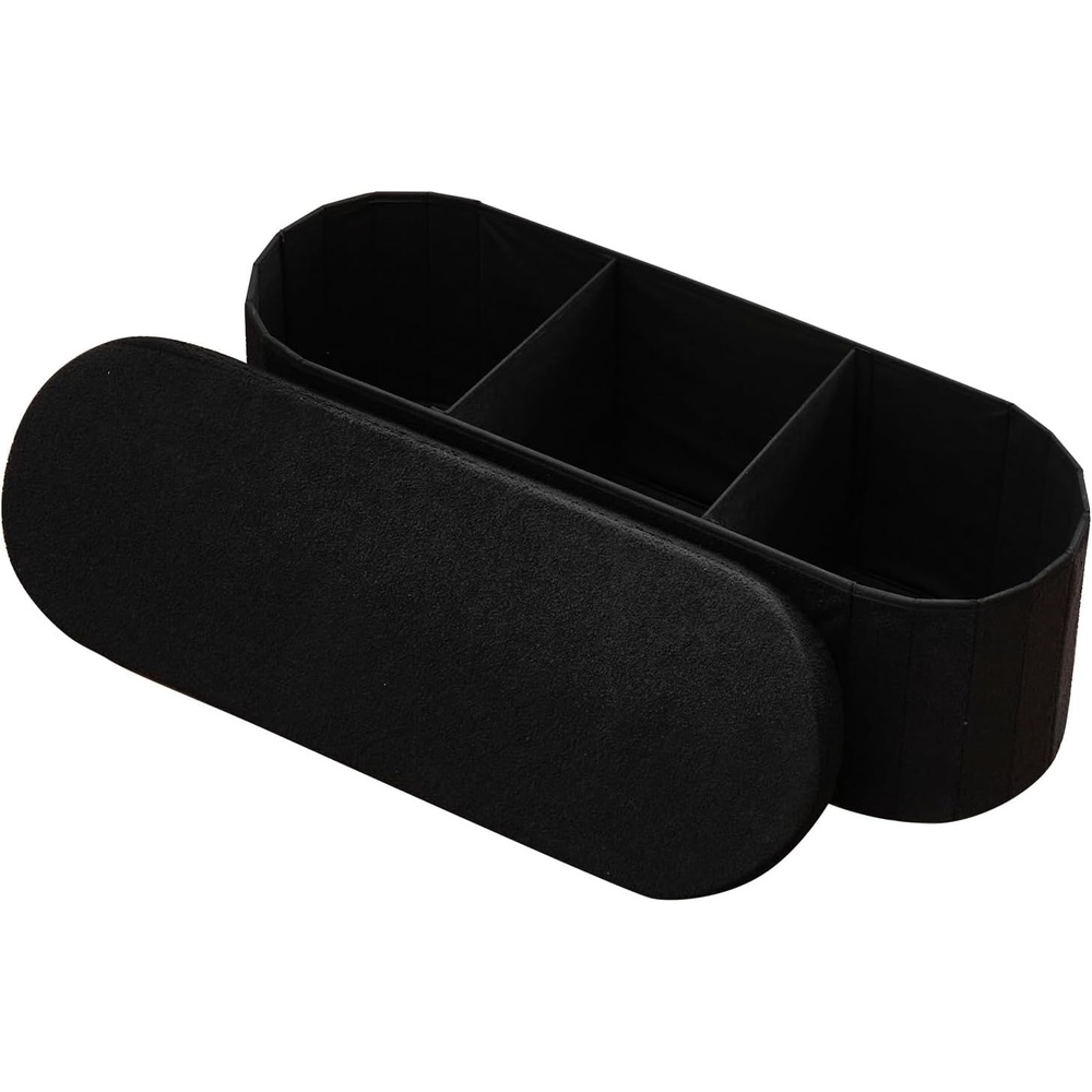 image:imageVEVOR Oval Storage Ottoman Bench Foldable Teddy Fleece End of Bed Bench Folding Upholstered Bed Ottoman Chest with Large Storage Space Supports 660 lbs for Living Room Bedroom Entryway BlackBlack