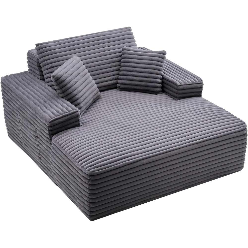 image:imageVEVOR Oversized Chaise Lounge Chair 54 Boneless Chaise Lounge Indoor Modern Upholstered Reading Chair with Throw Pillows amp Armrests Sofa Couch Deep Seat Sleeper for Living Room Bedroom BeigeRegular 48