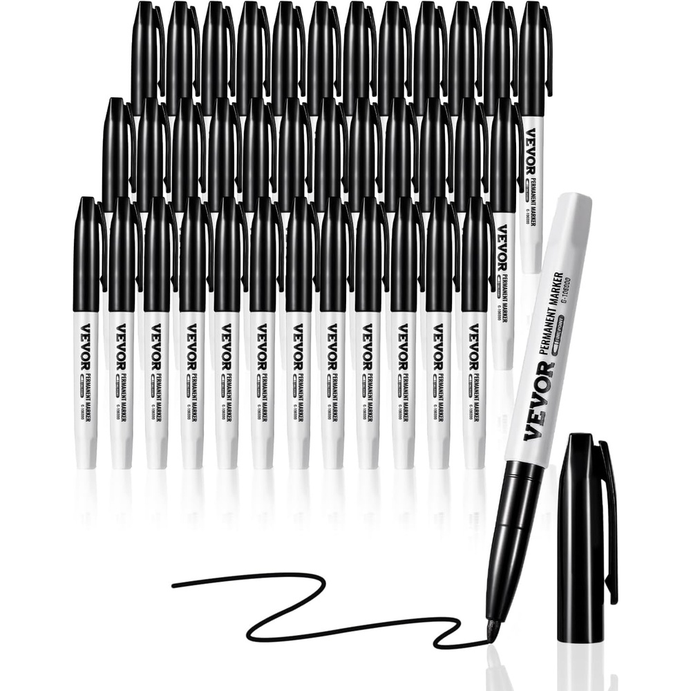 image:imageVEVOR Permanent Markers 36 Pack Black Permanent Marker Set Quick Drying amp Fade Resistant Fine Point Markers for Plastic Paper Metal and More