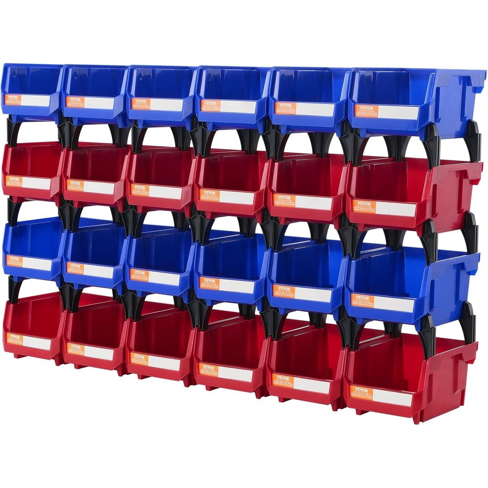 image:imageVEVOR Plastic Storage Bins 24 Pack 5 x 4 x 3Inch Hanging Stackable Storage Organizer Bins Heavy Duty Stacking Containers for Closet Garage Office or Small Parts OrganizationRedBlue24PC1L