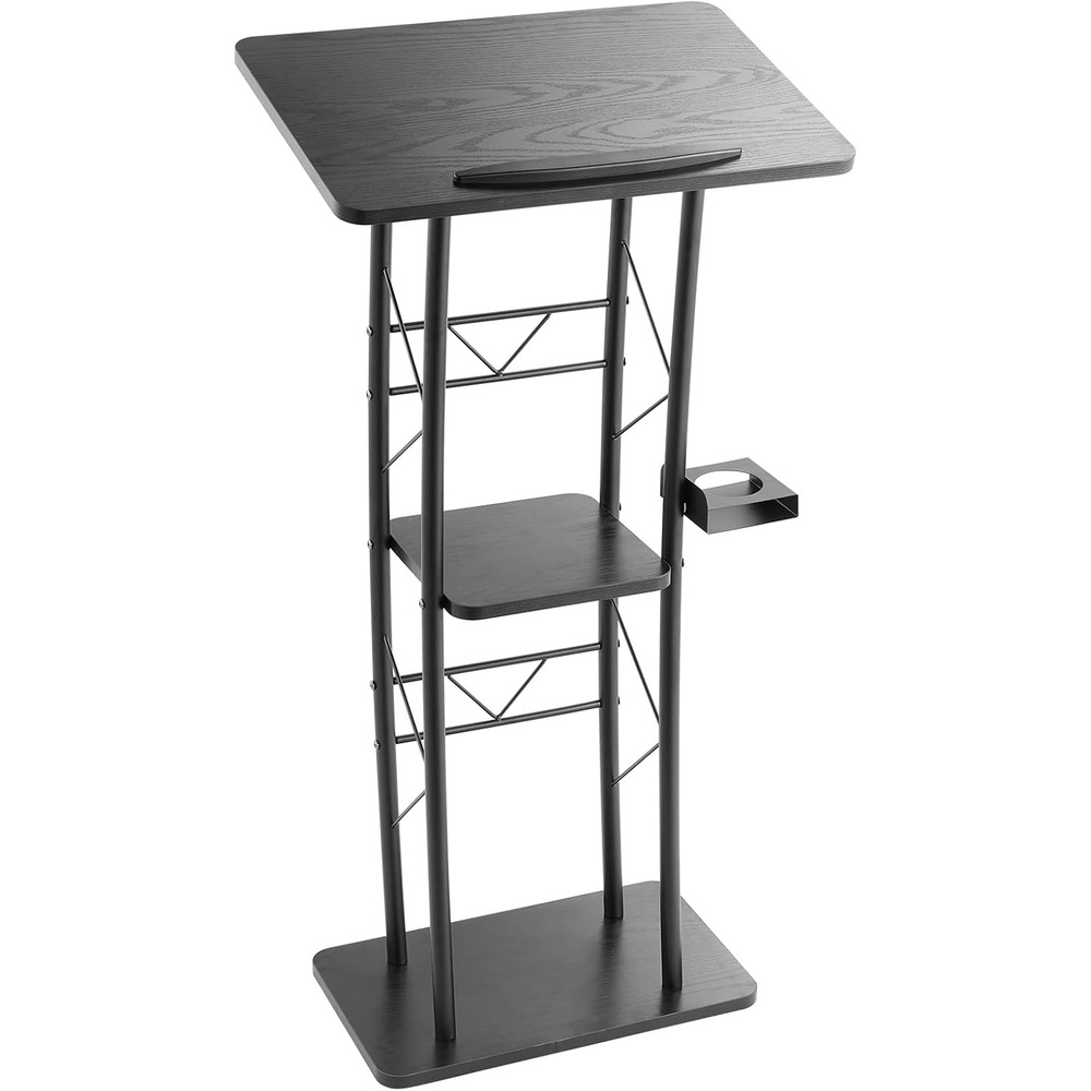 image:imageVEVOR Podium Stand 47Inch Metal Lectern Curved Standing Podium with Wide Reading Surface Open Storage Compartment Book Stopper Cup Holder for Classroom Wedding Conference Speech and Concert