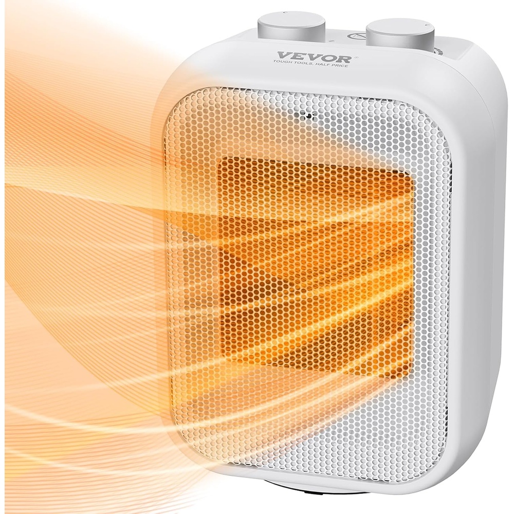 image:imageVEVOR Portable Electric Space Heater with Thermostat 1000W1500W 2Level Adjustable Quiet Ceramic Heater Fan 9 in TipOver Shutdown FlameRetardant PP Small Heaters for Office Room Desk Indoor Use9inch