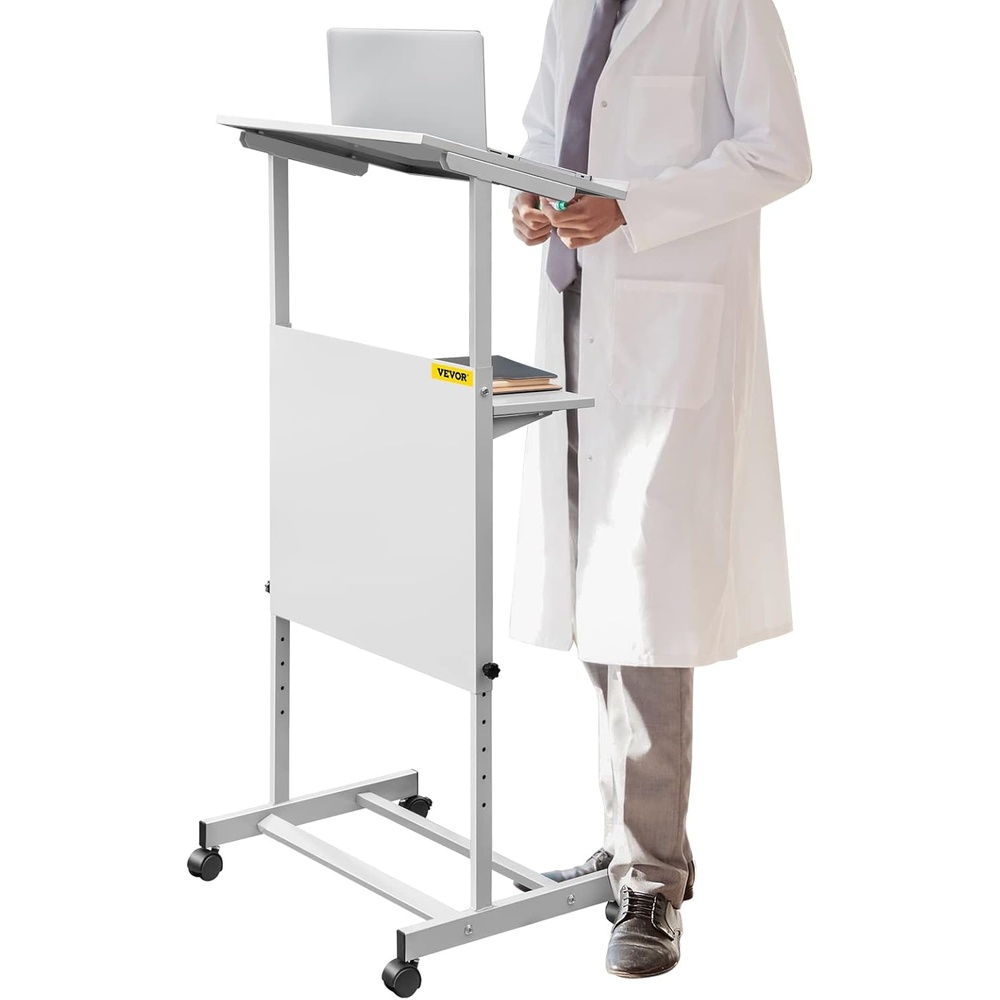 image:imageVEVOR Portable Floor Lectern Height Adjustable Wheeled Lectern with DualLayer Storage Shelf Teacher Speaker Standing Desk Podium Stand Classroom Presentation Stand for Speech Church