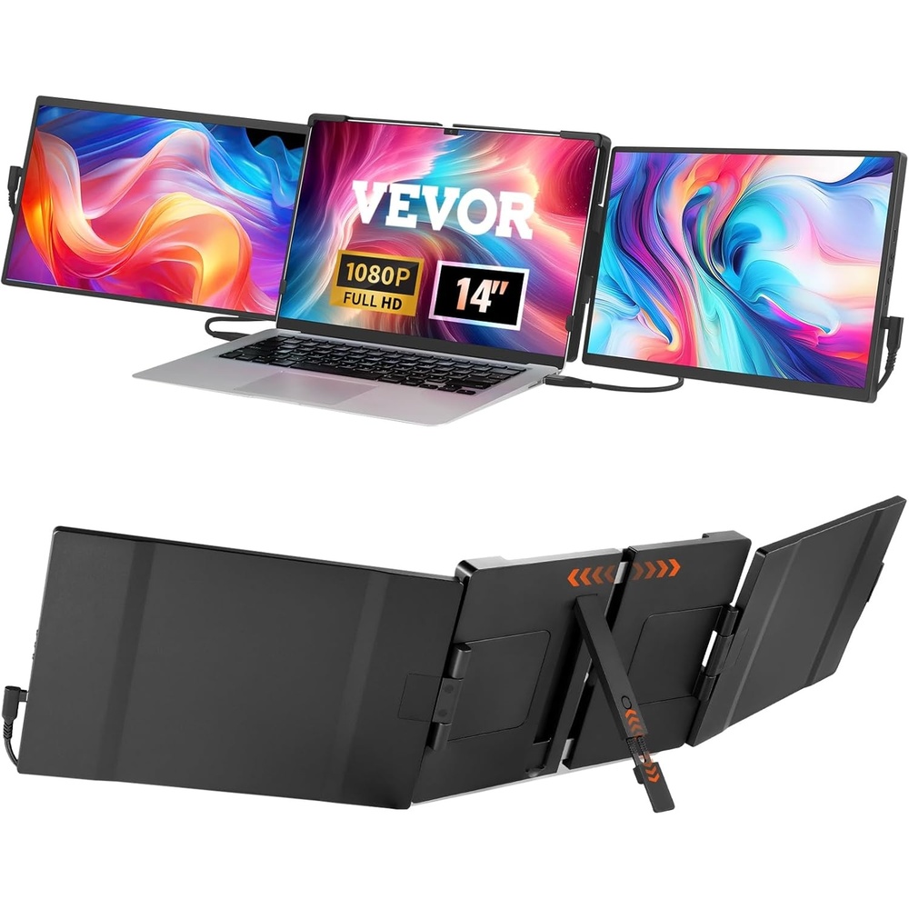 image:imageVEVOR Portable Laptop Screen Extender 14 FHD 1080P IPS Dual Extended Monitor for 1317 Laptop Swivel Portable Monitor USBCUSBAMini HDMI Port Compatible with MacWinsAndroidSwitchPS514 Triple Screen Extender
