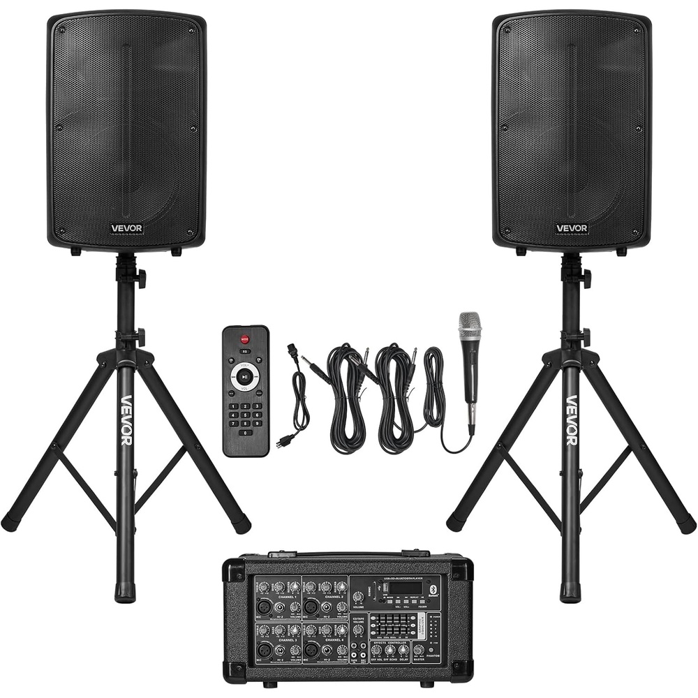 image:imageVEVOR Portable PA System with Wireless Microphone amp Speakers 800W Bluetooth PA System 6Channel Mixer Dual 10 Speakers USBSDXLR Inputs Remote Stands  for DJsEvents Fitness IndoorOutdoor800W