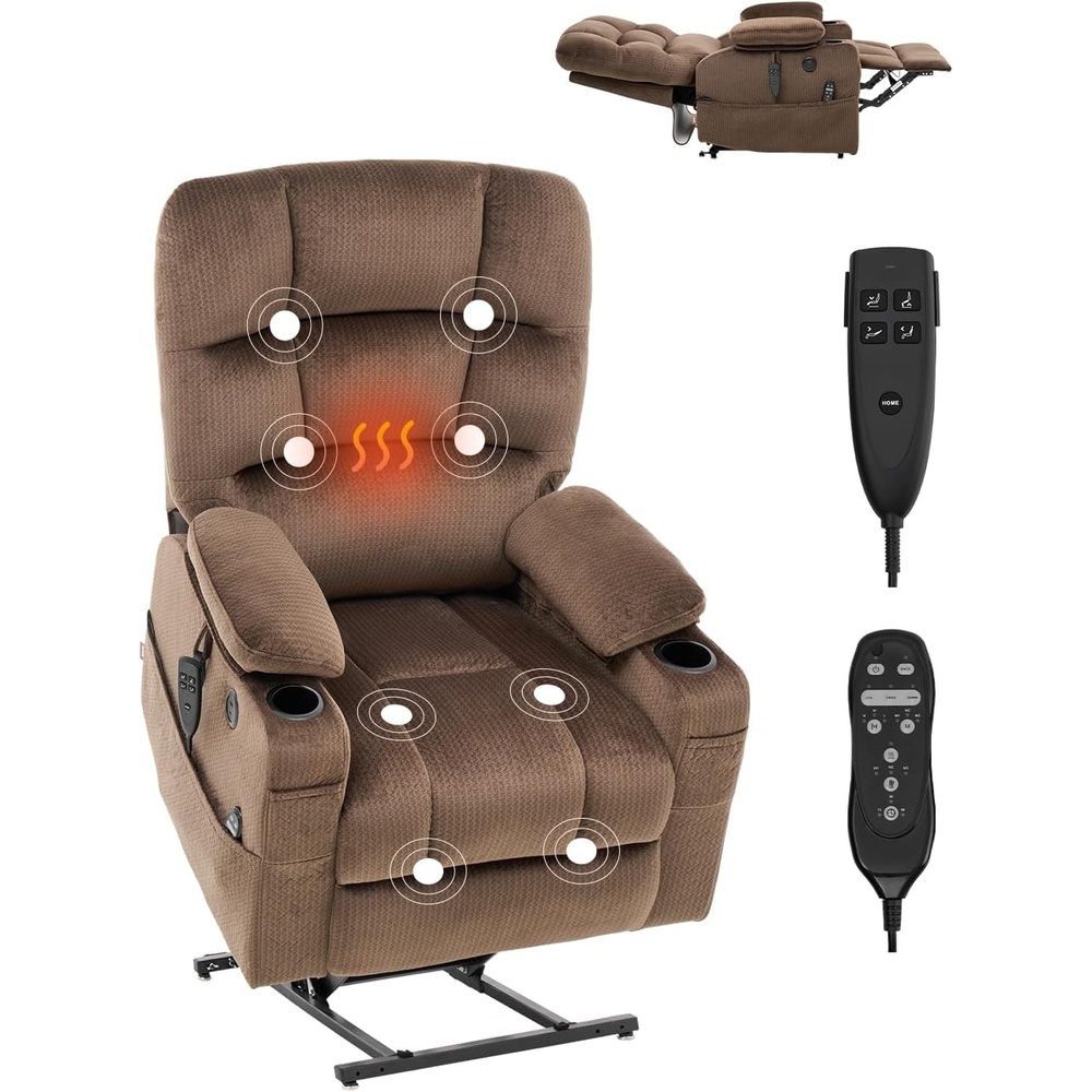 image:imageVEVOR Power Lift Recliner Chair Dual Motor Lift Chair with Heat and Massage for Elderly 2 Cup Holders and USB Port Infinite Position Adjustment Electric Recliner Large BrownLarge Brown