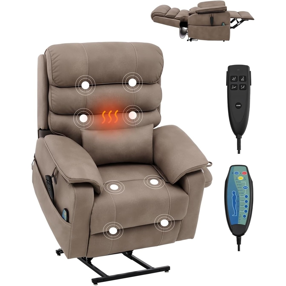 image:imageVEVOR Power Lift Recliner Chair Dual Motor Lift Chair with Heat and Massage for Elderly 2 Cup Holders and USB Port Infinite Position Adjustment Electric Recliner Large BrownMedium Light Brown