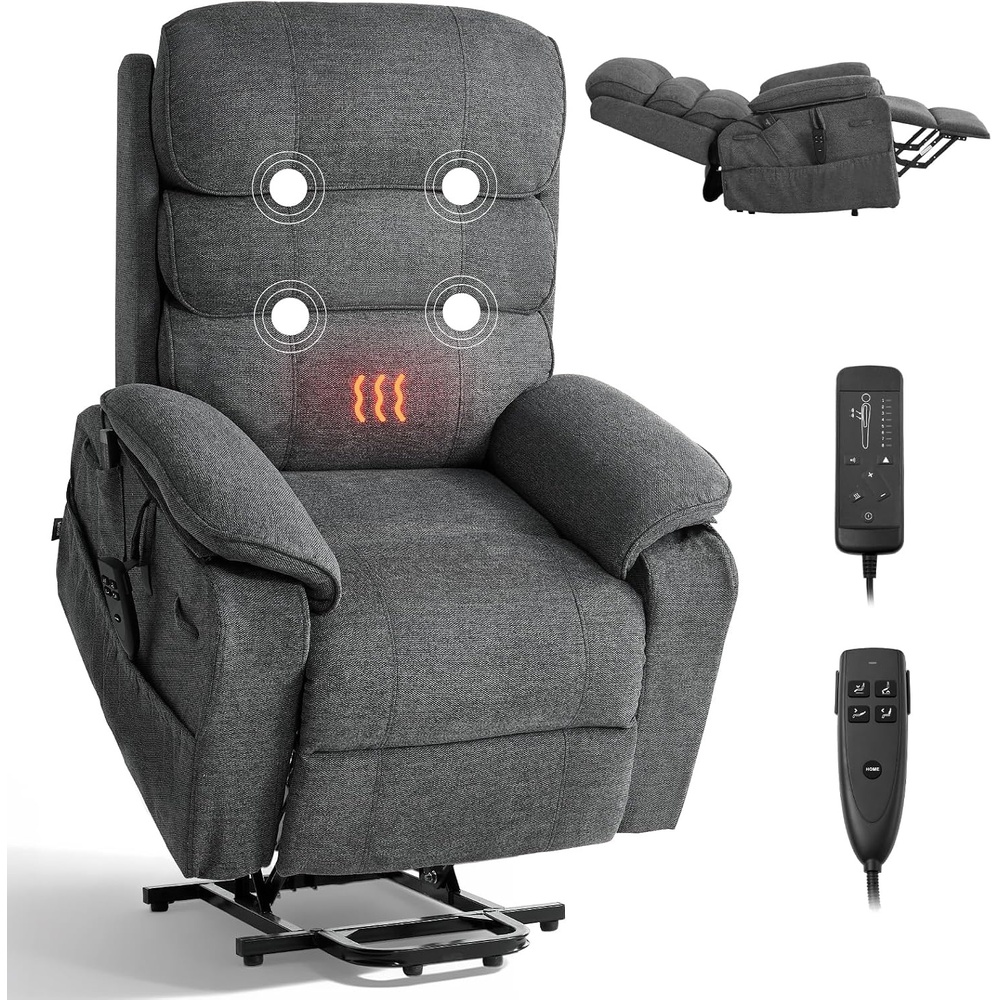 image:imageVEVOR Power Lift Recliner Chair Dual Motor Lift Chair with Heat and Massage for Elderly Position Adjustable Remote Control with Side Pockets Chenille Fabric BrownDark Gray