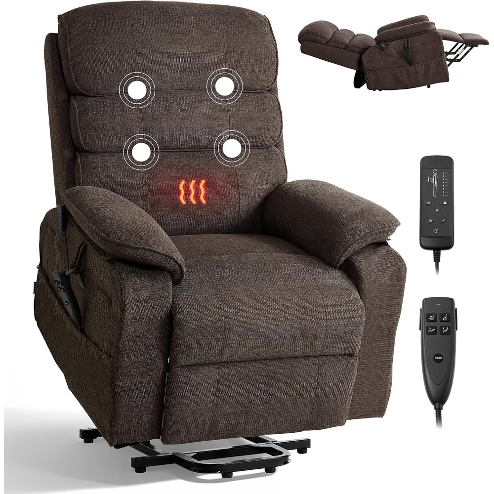image:imageVEVOR Power Lift Recliner Chair Dual Motor Lift Chair with Heat and Massage for Elderly Position Adjustable Remote Control with Side Pockets Chenille Fabric BrownBrown