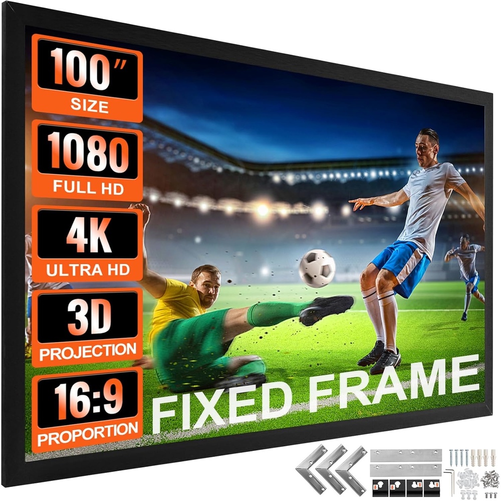 image:imageVEVOR Projector Screen 155inch Outdoor Projector Screen 169 Movie Screen Fixed Frame 3D Projector Screen for 4K HDTV Movie Theater100inch