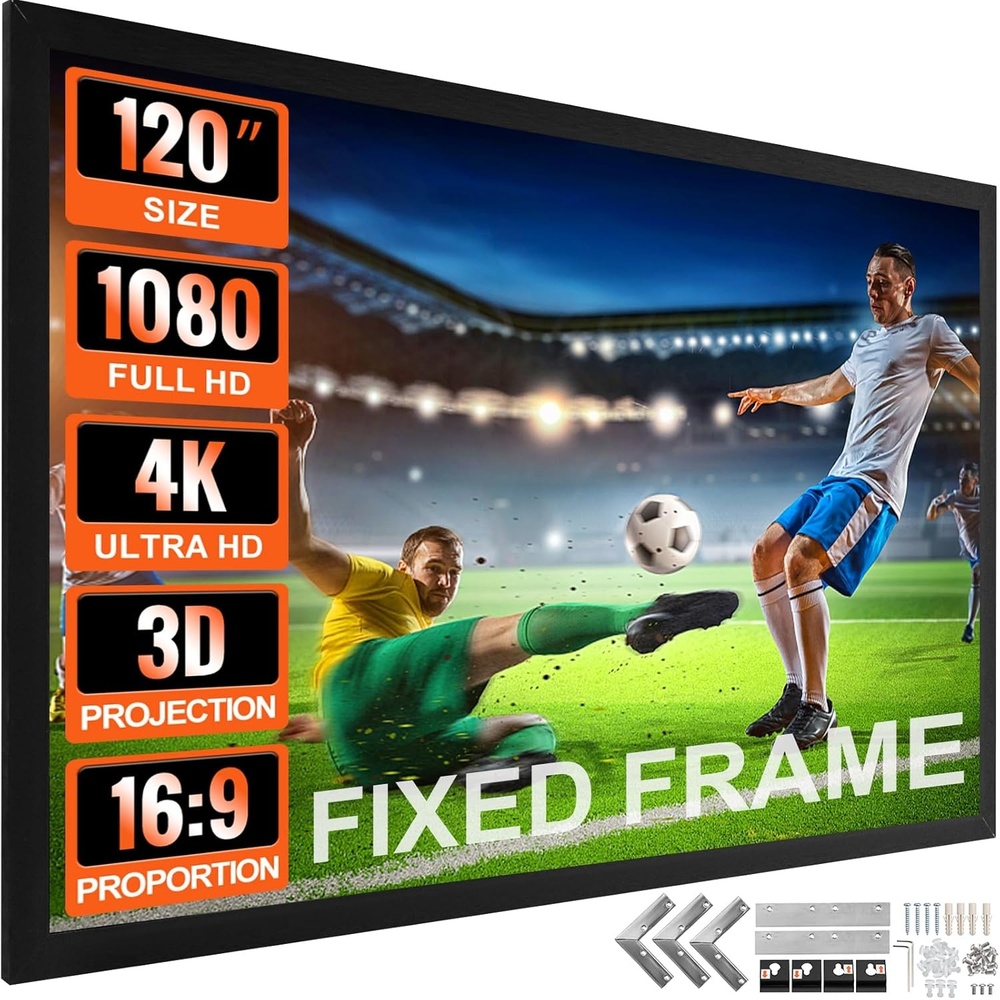 image:imageVEVOR Projector Screen 155inch Outdoor Projector Screen 169 Movie Screen Fixed Frame 3D Projector Screen for 4K HDTV Movie Theater120inch
