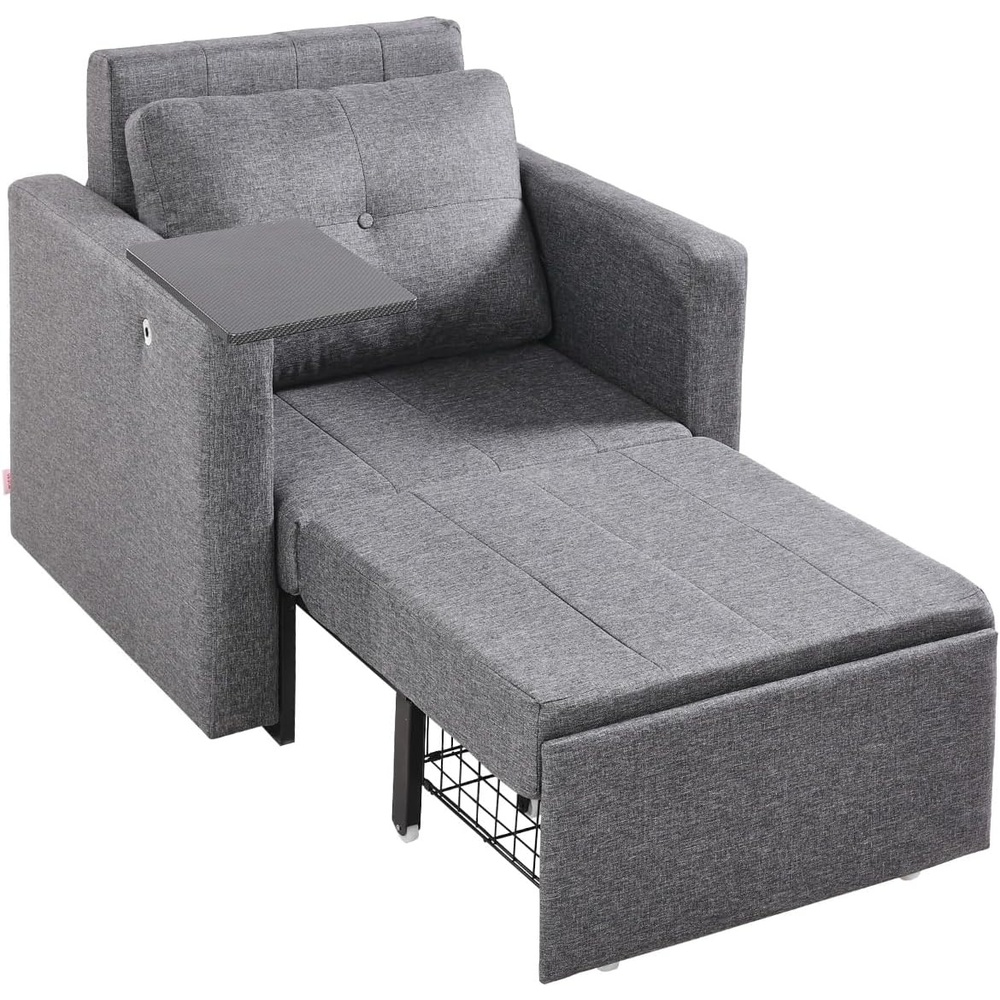 image:imageVEVOR Pull Out Chair Bed 91 Extra Long Adjustable Sleeper Chair with Desk Board Side Pocket Pillow and Bottom Storage Convertible Sleeper Chair for Living Room Apartment Gray