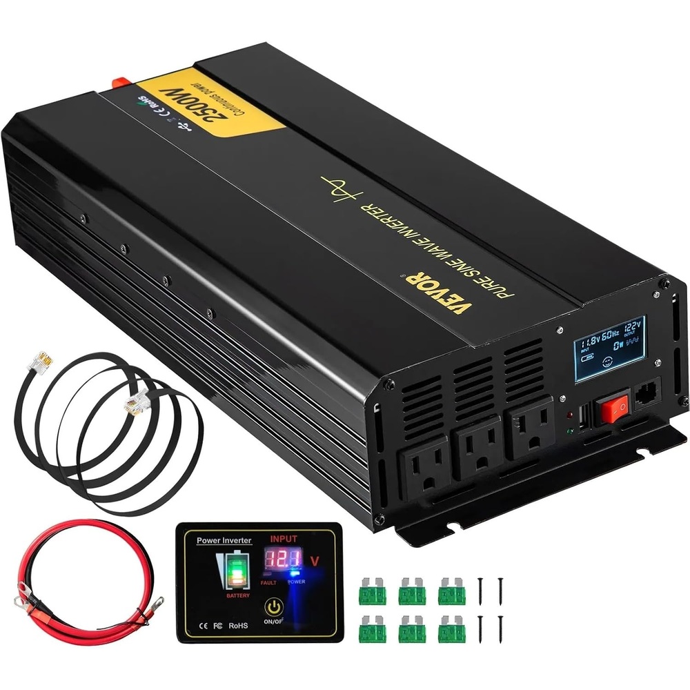image:imageVEVOR Pure Sine Wave Inverter 3500 Watt Power Inverter DC 12V to AC 120V Car Inverter with USB Port LCD Display Remote Controller and AC Outlets GFCI for RV Truck Car Solar System Travel Camping2500W