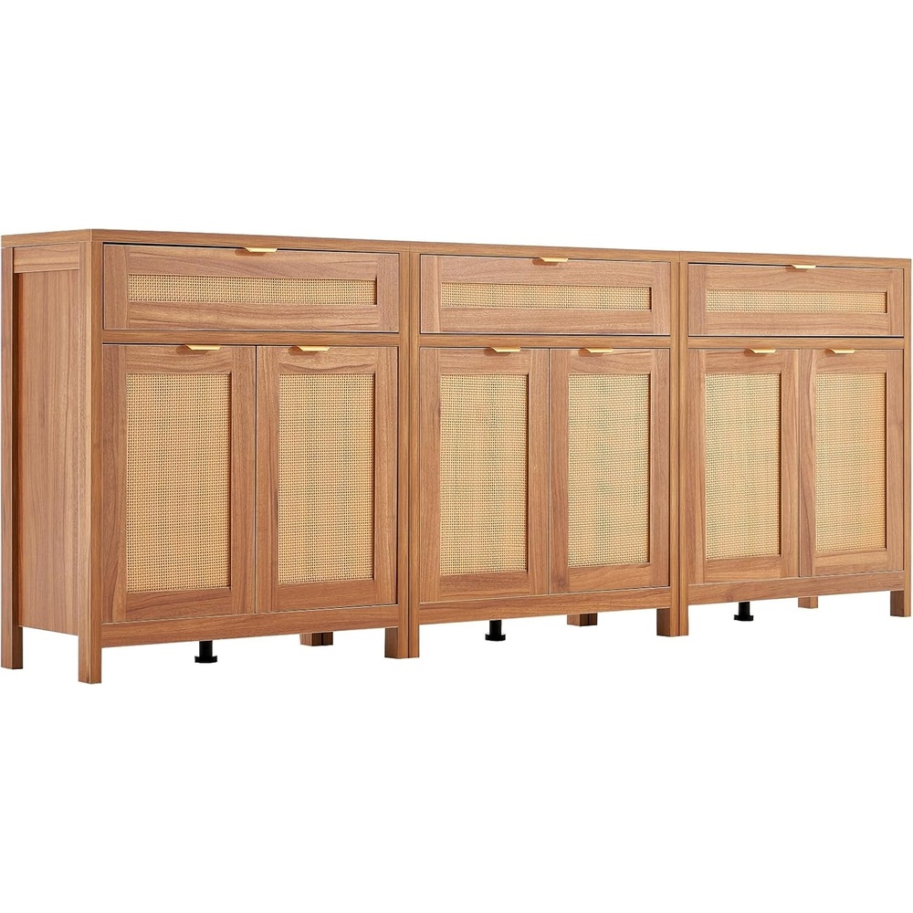 image:imageVEVOR Rattan Buffet Cabinet with 6 Magnetic Doors and Adjustable Shelves  Sideboard for Hallway Entryway Living Room or Kitchen  Natural3 Pieces