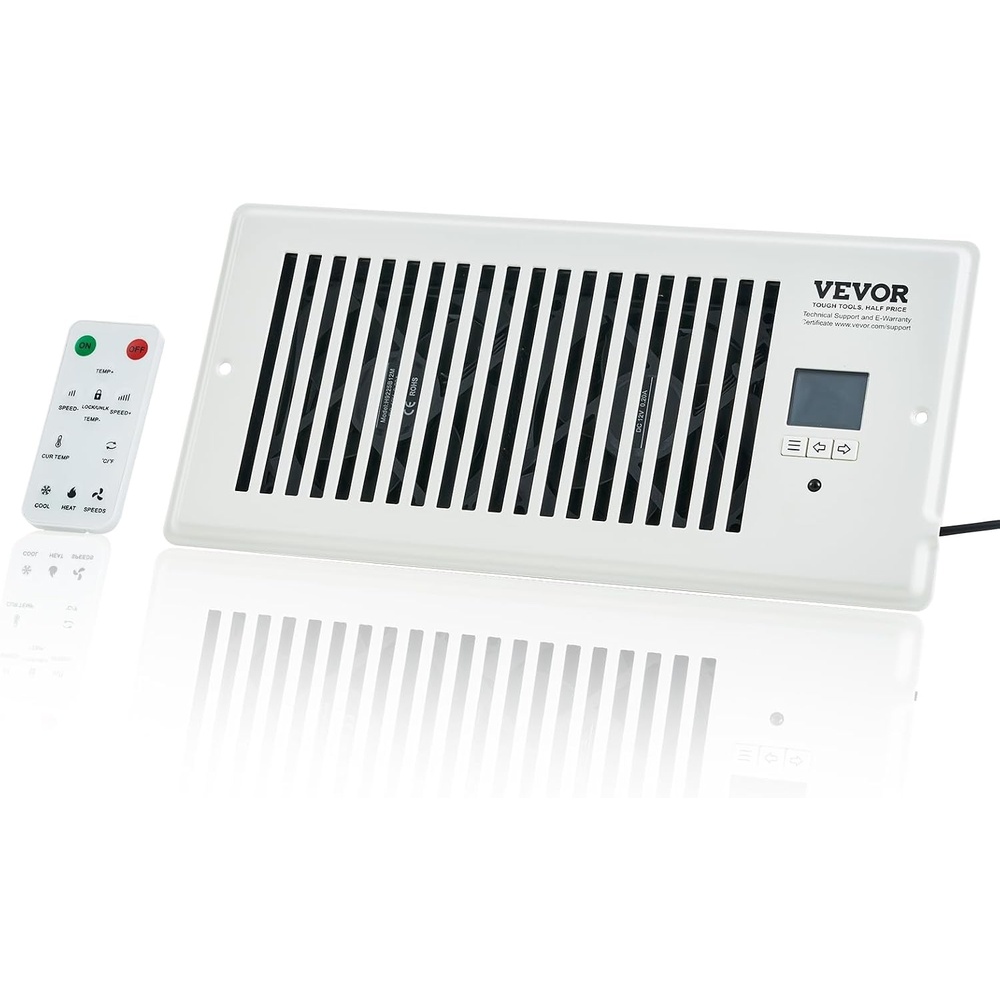 image:imageVEVOR Register Booster Fan Quiet Vent Booster Fan Fits 6 x 10 inch Holes with Remote Control and Thermostat Control Adjustable Speed for Heating Cooling Smart Vent WhiteWhite