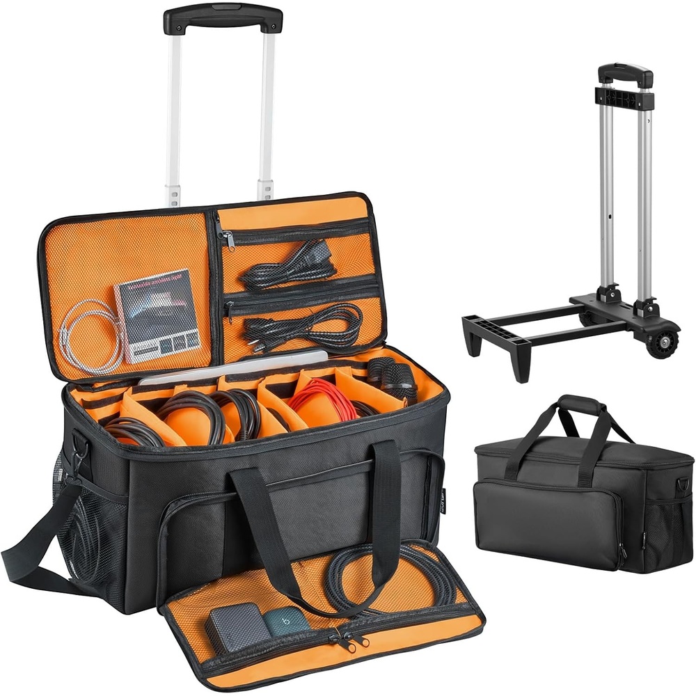 image:imageVEVOR Rolling DJ Cable Bag 1680D Padded File Gig Bag with Wheels 6 Detachable Divider Travel Storage Music Gear Case for Professional DJ Gear Musical Instrument and Accessories Sound EquipmentBlack