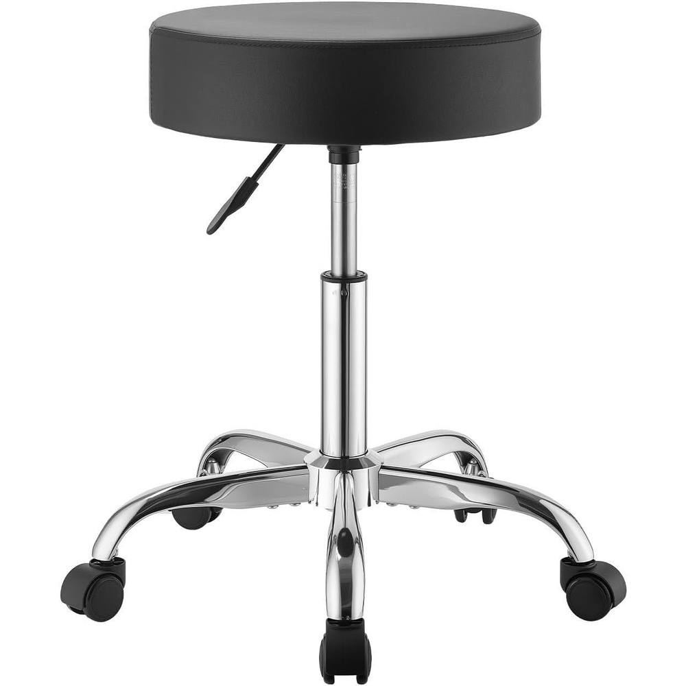 image:imageVEVOR Rolling Stool with Foot Rest and Wheels 450 LBS Weight Capacity Round Rolling Stool Chair Height Adjustable Thickened PU Leather Swivel Stool for Salon Spa Massage Tattoo Clinic BlackBlack 500 lbs