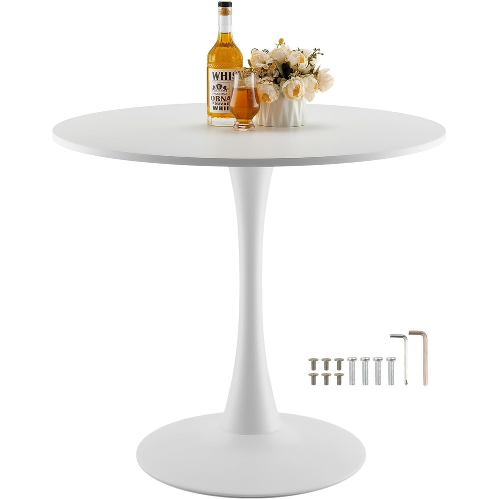 image:imageVEVOR Round Dining Table 315 in Wood Table for 24 Person Modern Circle Furniture Leisure Coffee Office Tables with Pedestal Base in Tulip Design for Home Kitchen Living Room WhiteOnly Table315inch