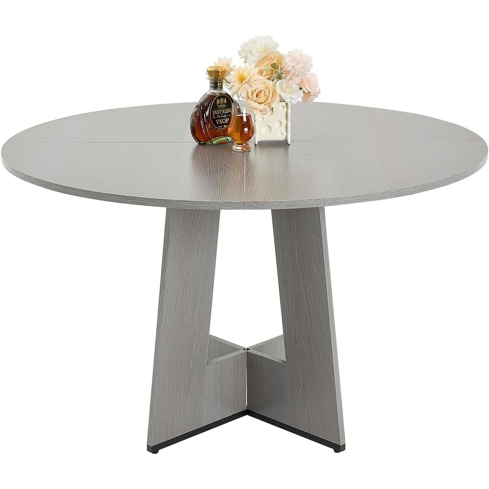 image:imageVEVOR Round Dining Table 47 inch Wood Table for 46 Person Farmhouse Circle Dinner Furniture Rustic Leisure Tables with Thick Wooden Legs for Home Kitchen Living Room Grey Only Table