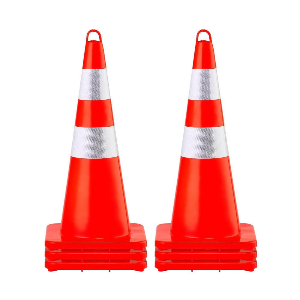 image:imageVEVOR Safety Cones 6 x 28 Traffic Cones PVC Orange Construction Cones 2 Reflective Collars Traffic Cones with Weighted Base and HandHeld Ring Used for Traffic Control Driveway Road Parking6