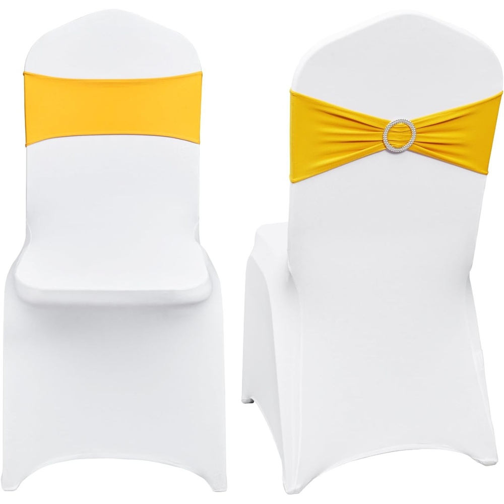 image:imageVEVOR Satin Chair Sashes Bows 50PCS Chair Ribbon Ties Back Sash 7 x 108 inch Red Wedding Reception Decoration for Wedding Ceremony Baby Shower Party Events Banquet Cover DecorationGold  White